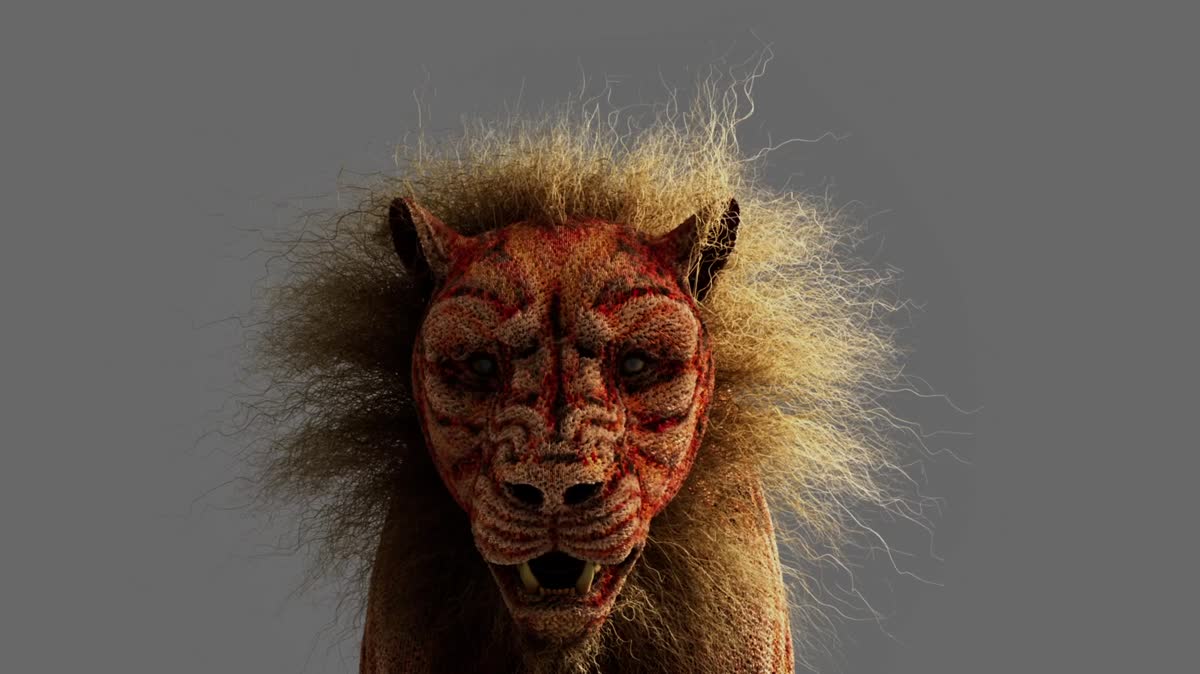 The lion rendered with groomed fur